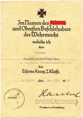 EK II Urkunde für einen Pionier vom Pionier Bataillon 263