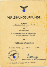 Urkunden und Dokumentengruppe für einen Angehörigen der Luftwaffe - Verleihungsurkunde Flakkampfabzeichen - Ernennungsurkunde mit original Unterschrift Franz von Epp Reichsstadthalter in Bayern 1939 - Gleitfliegerabzeichen - Medaille Oktober 1938 usw.