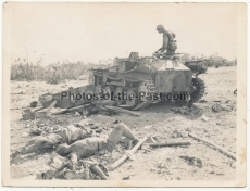 7 Fotos Pazifikkrieg - Schlacht um Guadalcanal - US Streitkräfte gegen Japan 1942 - 1943 - Panzer Tote Flammenwerfer ...