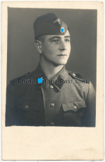 Portrait Waffen SS Sturmmann mit Schiffchen - Foto Atelier Passau in Bayern