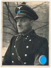 Signiertes Portrait Oberscharführer der Allgemeinen SS mit Schirmmütze 1938 - SS Verfügungstruppe