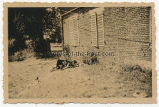 Toter Soldat vor einem Haus in Frankreich 1940