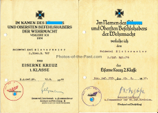 Urkundengruppe für einen späteren Oberfeldwebel im Grenadier Reg. 184 - Verleihungsurkunde EK I und EK II Besitzzeugnisse Verwundetenabzeichen in Schwarz und Silber Verleihungsurkunde Deutsches Schutzwall Ehrenzeichen und Beförderungsurkunde zum Feldwebel