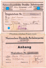 Mitgliedskarte der Nationalsozialistischen Deutschen Arbeiterpartei (NSDAP) mit Anhang für einen Mann aus Kölkebeck