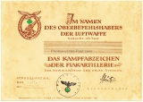 Verleihungsurkunde Kampfabzeichen der Flakartillerie 4. / Flakscheinwerfer Abteilung 650