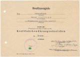 Urkundengruppe Eisernes Kreuz 2. Klasse - Kraftfahrbewährungsabzeichen in Bronze - Kriegsverdienstkreuz 2. Klasse mit Schwertern