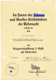 Urkunde Kriegsverdienstkreuz 2. Klasse mit Schwertern Unterschrift General der Flieger Wilhelm Mayer