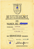 Krimschild Besitzzeugnis für einen Gefreiten im Infanterie Regiment 32 - 24. Infanterie Division