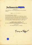 Urkunden und Dokumentengruppe für einen Angehörigen der Luftwaffe - Verleihungsurkunde Flakkampfabzeichen - Ernennungsurkunde mit original Unterschrift Franz von Epp Reichsstadthalter in Bayern 1939 - Gleitfliegerabzeichen - Medaille Oktober 1938 usw.