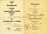 Verleihungsurkunde Erdkampfabzeichen der Luftwaffe - Besitzzeugnis Verwundetenabzeichen in Schwarz - Bordschützenschein