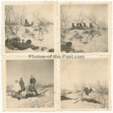 4 Fotos Tote russische Soldaten vor einer MG Stellung der Wehrmacht im Winter an der Ostfront