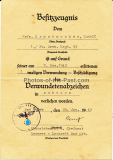 Besitzzeugnis Verwundetenabzeichen in Schwarz für einen Gefreiten vom Panzer Grenadier Regiment 93 Lazarett Bad Orb Hessen 1943