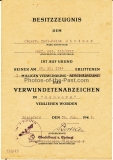Besitzzeugnis Verwundetenabzeichen in Schwarz für einen Obergefreiten in der Werfer Abteilung 113/XVII - Ausgestellt Bielefeld Januar 1945