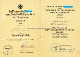 Urkunden EK II und Medaille Winterschlacht im Osten für einen Gefreiten in der Nachrichten Abteilung 823 - 285. Sicherungs-Division