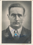 Röhr Ritterkreuzträger Foto Postkarte Jagdflieger der Luftwaffe Hauptmann Gordon Gollob mit orignal Unterschrift