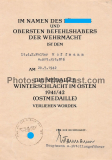 Urkundengruppe eines Angehörigen der schweren Artillerie Abteilung 816 Besitzzeugnis Allg. Sturmabzeichen EK II Urkunde Besitzzeugnis Verwundetenabzeichen inSchwarz und Verleihungsurkunde Medaille Winterschlacht im Osten