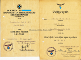 2 Dokumente EK II Verleihungsurkunde und Besitzzeugnis Kraftfahrbewährungsabzeichen in Bronze für einen Obergefreiten der Nahaufklärungsstaffel 11