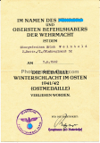 Verleihungsurkunde Kampfabzeichen für die Flakartillerie Eisernes Kreuz II. Klasse Medaille Winterschlacht im Osten und Besitzzeugnis Verwundetenabzeichen in Silber für einen Angehörigen vom Flak Regiment 52