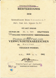 Verleihungsurkunde Kampfabzeichen für die Flakartillerie Eisernes Kreuz II. Klasse Medaille Winterschlacht im Osten und Besitzzeugnis Verwundetenabzeichen in Silber für einen Angehörigen vom Flak Regiment 52