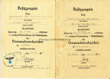 Urkundengruppe für einen späteren Oberfeldwebel im Grenadier Reg. 184 - Verleihungsurkunde EK I und EK II Besitzzeugnisse Verwundetenabzeichen in Schwarz und Silber Verleihungsurkunde Deutsches Schutzwall Ehrenzeichen und Beförderungsurkunde zum Feldwebel