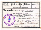 Ausweis Bund deutscher Mädchen Gau Württemberg Hohenzollern 1933 BDM