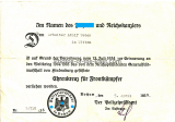 Urkunde Ehrenkreuz für Frontkämpfer für einen Arbeiter aus Witten ausgestellt in Bochum 1935