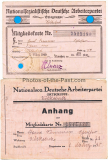 Mitgliedskarte der Nationalsozialistischen Deutschen Arbeiterpartei (NSDAP) mit Anhang für einen Mann aus Kölkebeck